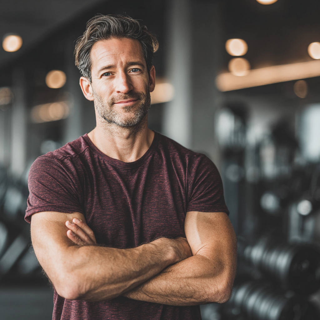 Confident man achieving his fitness goals in modern gym setting