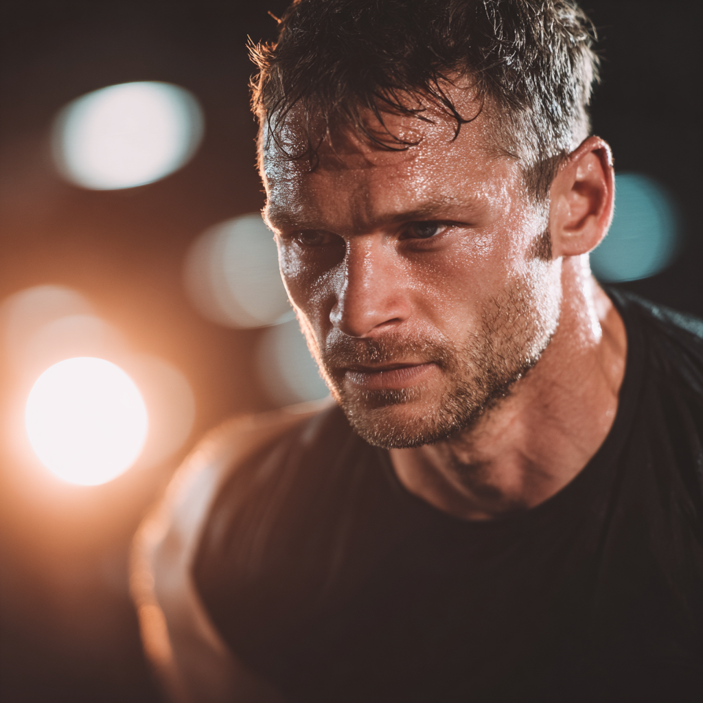 Determined man training with focus and intensity in professional gym environment