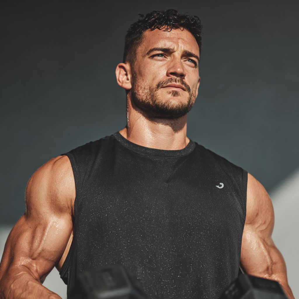 Professional athletic man demonstrating strength and confidence during workout